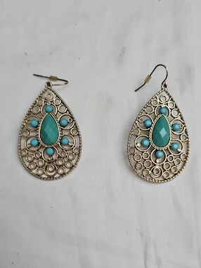 Turquoise Teardrop Filigree Dangle Earrings - Women Jewelry